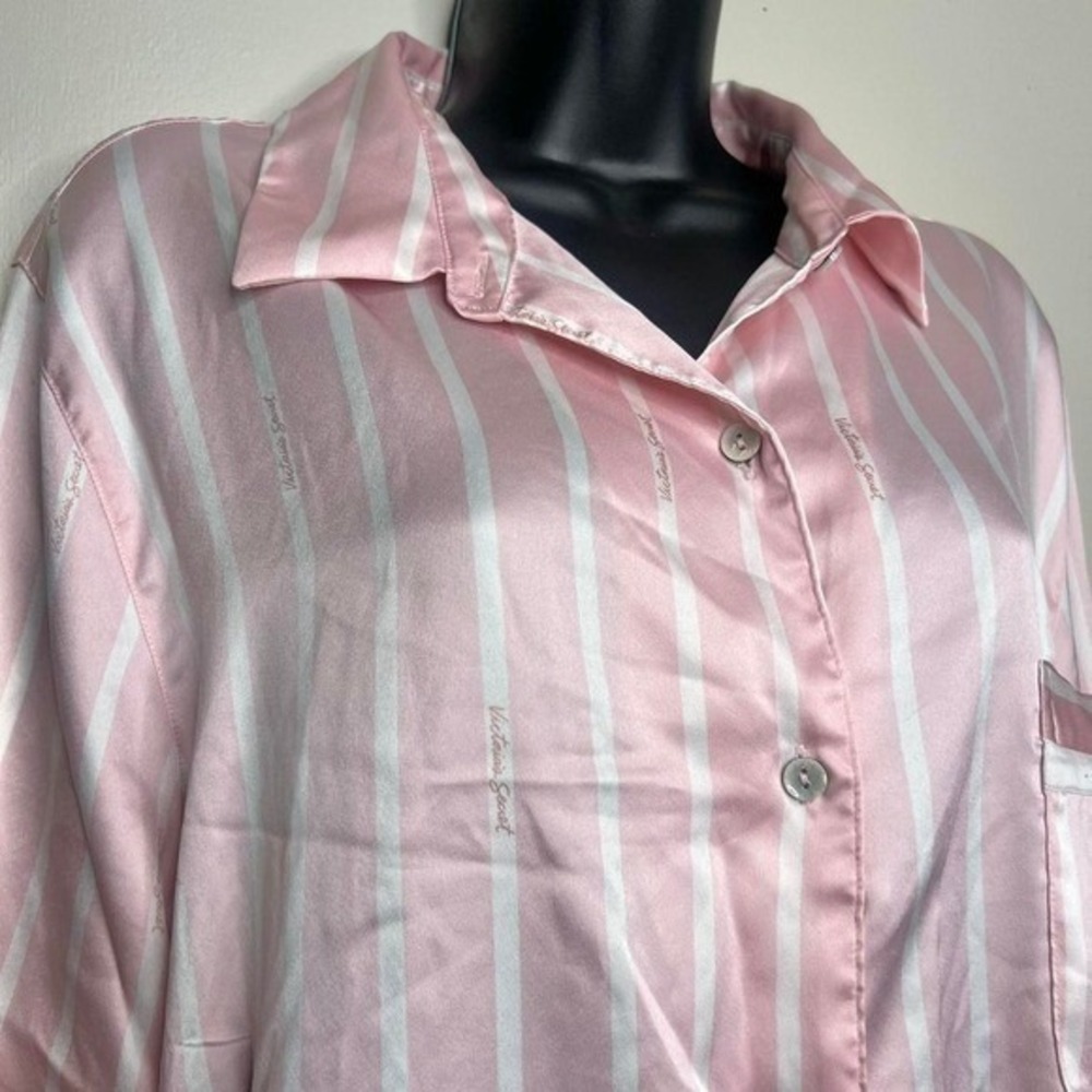 Victoria's Secret Pink Satin Stripe Sleep Shirt Pajama Top XL - Picture 2 of 5